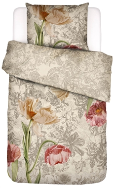 Essenza sengetøj - 140x220 cm - Annabel Vanilla - Vendbart sengesæt - 100% bomuldssatin - Blomstret sengetøj