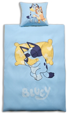 Bluey sengetøj blødt og lækkert 100% bomuldsflonel - Sovende Bluey - 140x200cm 2 i 1 design sengesæt