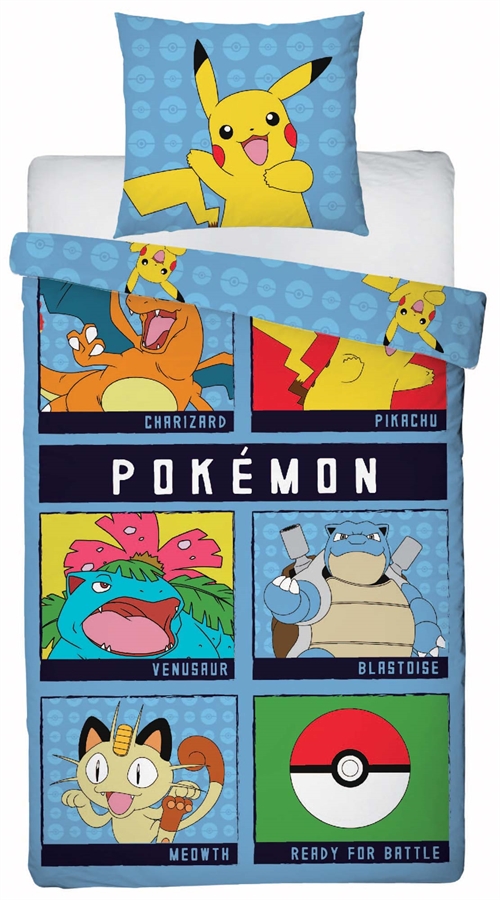 Pokémon sengetøj - 140x200 cm - Pikachu 2-i-1 sengesæt - Dynebetræk i 100% bomuld