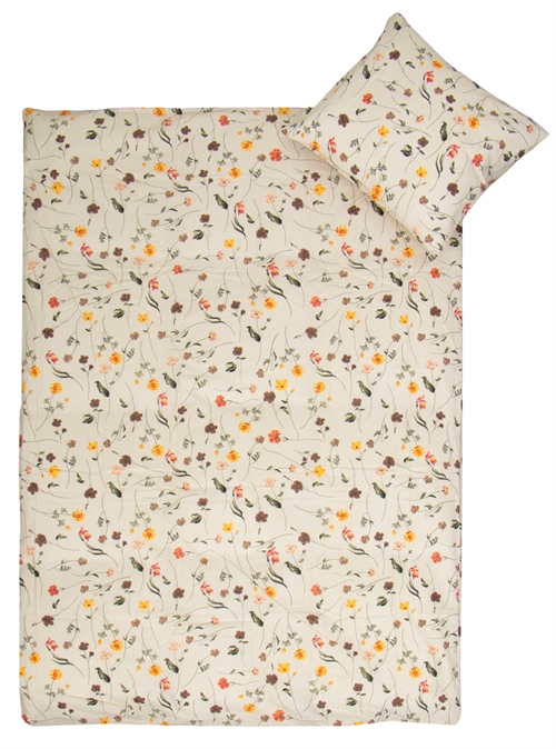 Juniorsengetøj 115x135 cm - Beige med forårsblomster - 100% bomulds sengesæt