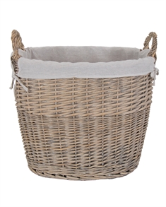 Fletkurv med hank - 41x50x36 cm - Stor rattan kurv med stof foer 