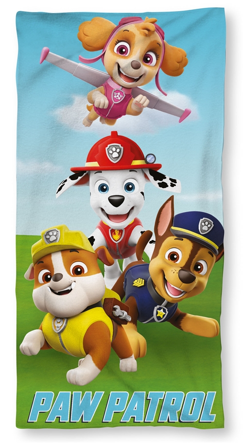 Paw Patrol håndklæde - 70x140 cm - 100% Bomuld - Blødt badehåndklæde med Rubble, Skye, Chase og Marshall