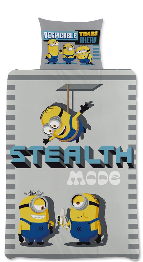 Minions sengetøj 140x200 cm - Minions figur sengesæt - 2 i 1 design - Sengelinned i 100% bomuld