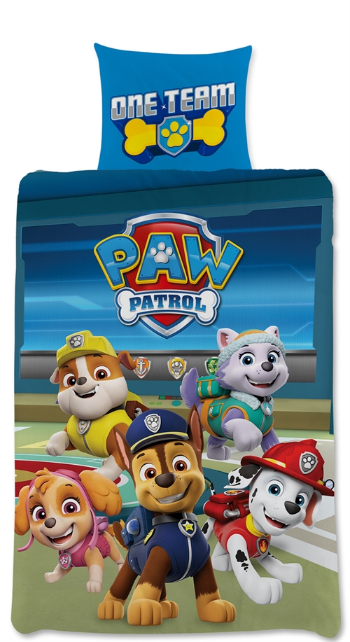 Paw Patrol Juniorsengetøj 100x140 cm - One Team - 2 i 1 design - 100% bomuld  