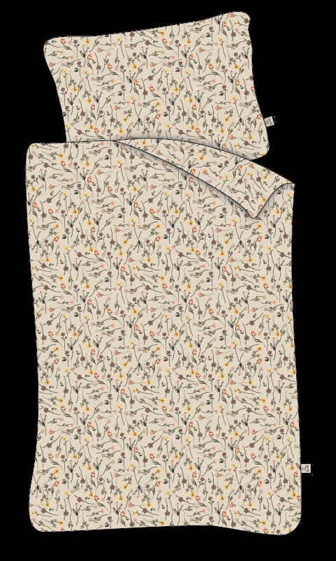 Baby sengetøj 70x100 cm - Beige med forårsblomster - 100% bomulds sengesæt