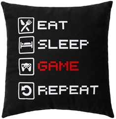 Pyntepude til børn - 40x40 cm - Eat, sleep, game, repeat - 100% Bomuld - Borg Living